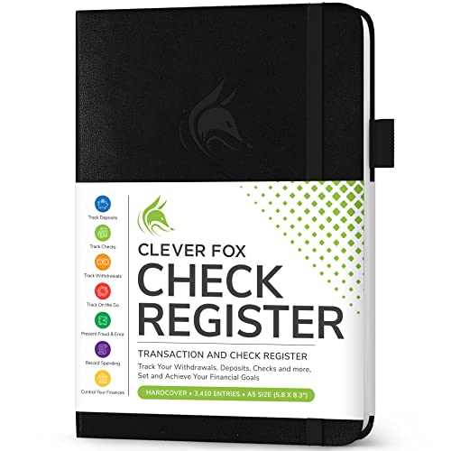 Clever Fox Check Register Book - Deluxe Transaction Register, Accounting Ledger Book, Checkbook Register & Checking Account Register Book for Personal and Work Use, A5 Hardcover - Black