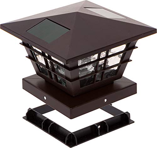 GreenLighting 12 Pack Cape Cod 5x5 Solar Powered Post Cap Light with 4x4 Base Adapter, Fits 5 inch and 4 inch PVC Posts (Brown)