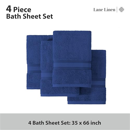 Image of LANE LINEN 100% Cotton 4 Pack Bath Sheets (35 inchx66 inch) - Zero Twist Super Smooth Extra Large Bath Towels - Ultra Soft, Plush, Quick Dry & Fade Resisitant Towels - Oversized Towels for Adults - Navy Blue
