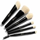 IN THE CLOUDS Travel Makeup Brush Set & Case: Short Handle Makeup Brushes Set 7 Midi Brush Types for Airbrushed Results with Foundation, Powder, Blush Contour, Eyeshadow, Eyeliner Brow, Spoolie Brush