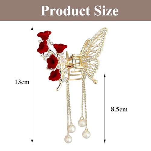 Pinza para cabello con perlas y flores de terciopelo miniatura 2