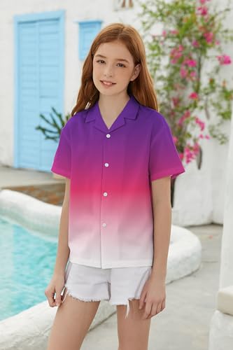 Image of SANGTREE Girls & Women's Hawaiian Shirts Button Down Short Sleeve Floral Tropical Shirt Beach Vacation Blouse Tops