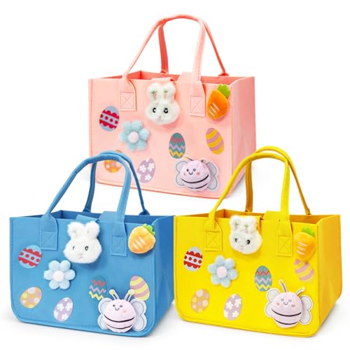 Sac de chasse aux œufs de Pâques pour emballage de cadeaux en feutre lot de 3 pochettes