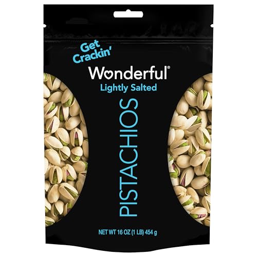 Wonderful Pistachios In Shell, Lightly Salted Nuts, 16 Ounce Resealable Bag, Protein Snacks, Gluten Free, Healthy Food, Office Snacks