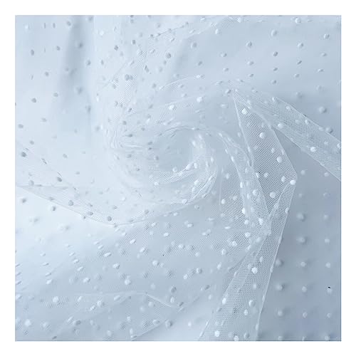 ECYC Ltd 17.7 x 61 inch White Polka Dot Tulle Fabric Tulle Netting Fabric Mesh Tulle Ribbon Sheer Tulle Fabric Roll for Sewing, Tutu Skirts, Bridal Veil, Gift Wrapping, Party Decoration, DIY Craft