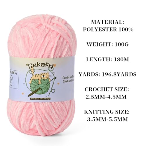 Image of 3 Pack of 300g (590yds) Fuzzy Chenille Yarn for Crocheting,Fluffy Amigurumi Crochet Yarn for DIY Craft /Hat /Clothes, Soft Velvet Baby Blanket Yarns(3 Light Pink)