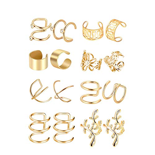16pcs Stainless Steel Ear Cuff Earrings for Men Women Non Piercing Clip On Cartilage Earcuff Wrap Hypoallergenic Earrings Set-gold