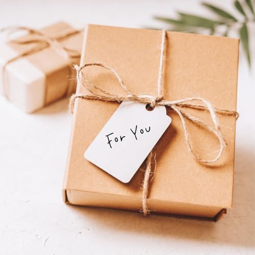 Image of CVANU Writable White Gifts Tag Multi-Purpose Blank Hanging Tags with Jute Strong Twine for Wedding| Parties| Craft Decoration (6x6cm) (300pcs)