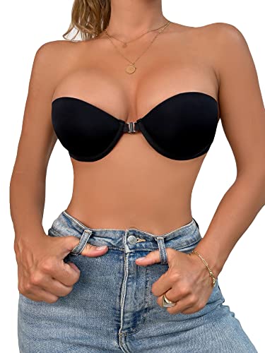 Soly Hux Women's Strapless Backless Padded Push Up Underwire Bra Pure Black M #TOP22