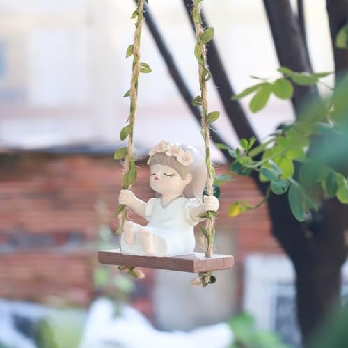 Image of The Decorshed Cute Girl Swing Idol Figurine - Combo Pack of 2 | Decorative Resin Cute Idol of Girl On Jute Rope Swing | Home Decor Item | Ideal for Gardens, Balconies, Windows & Kids Room
