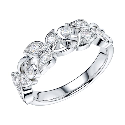 THELANDA Genuine Moissanite or Simulated Diamond Sterling Silver 6mm Wide Vine Fligree Leaves Petals Vintage Wedding Band Ring2