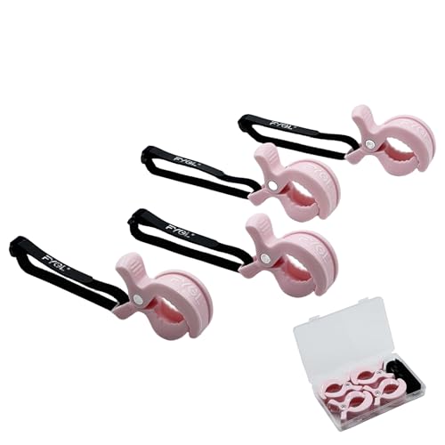 FYGL ブランケットクリップ 4個セット 伸縮ベルト付き 収納ケース入り ベビーカー ベビーベッド 毛布 タオル固定 マルチクリップ - ライトピンク