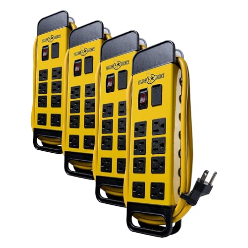 Image of Yellow Jacket 5148 Modern 8-Outlet Metal Power Block with 2 USB Ports; Yellow (Pack of 4)