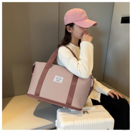 Image of WILDHORN 40 Liters Nylon Expandable Travel Duffle Bag for Men & Women, Waterproof Weekender Luggage Bag, Foldable Gym & Overnight Travel Hand Bag with Wet & Dry Compartment (Pink)