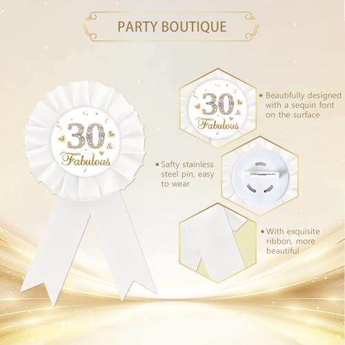 Image of It's My 30th Birthday Tinplate Badge Pin, White Rosette Happy 30th Birthday Button Pin, Gold Glitter Badge Pin for Women, Diamond Brooch Buttons for Thirty Birthday Party