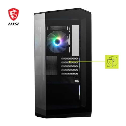 MSI MAG PANO M100R PZ Boîtier PC Micro-ATX, 4 x Ventilateurs ARGB 120 mm (3 à pâles inversées), hub de contrôle ARGB, Support pour Carte Graphique, filtres à poussière, USB Type-C (20 GB/s)