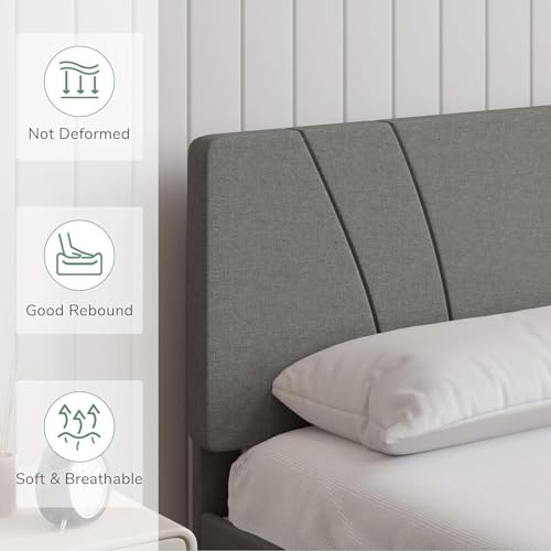 Image of Wooden Modern Upholstered King Size Bed for Bedroom | Wooden Double Bed Without Storage | Platform Cot Upholstered Bed with Upholstery Fabric | Engineered Wood | 6.5 x 6 Ft | Light Grey-A
