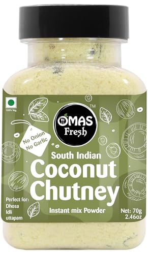 Omas Fresh No Onion, No Garlic South Indian Coconut Chutney Instant Mix Powder Perfect for Dosa, idli, Uttapam (Just Add Curd/Water to Use) (70g, White Coconut Chutney)