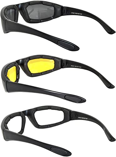 Image of OWL 3 Pack Motorcycle Riding Glasses, Padded Sport Sunglasses, Assorted Colors for Men and Women