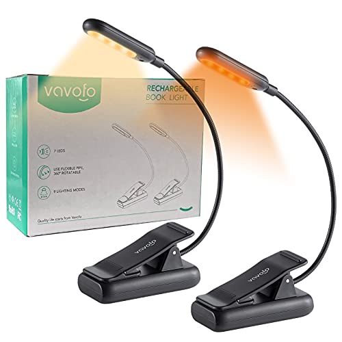 Vavofo Amber Rechargeable Book Lights, Blue Light Blocking Reading Lights, 7 Leds Eye Care 9 Colors 9 Brightness Clip On For Bookworms With Power Indicator Lasting 70H (2-Pack, Black) #TOP7