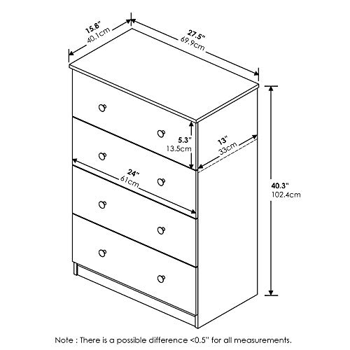 Furinno Tidur Simple Design Dresser, 4-Tier Knob, Solid White #TOP1