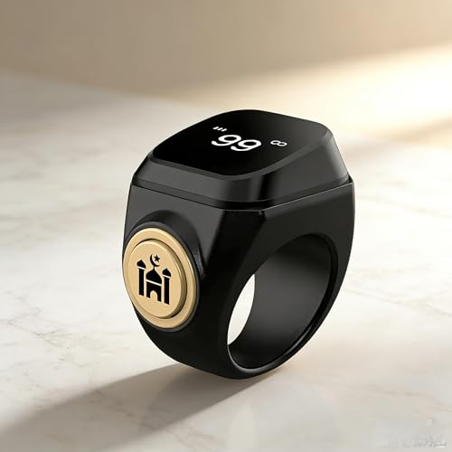 Image of Smart Tasbih Counter,20mm (10) Muslim Digital Azan Alarm Clock Zikr Ring,APP Support Digital Counter Prayer Reminder Rings, Waterproof 4 Digit Finger Counter for Muslims