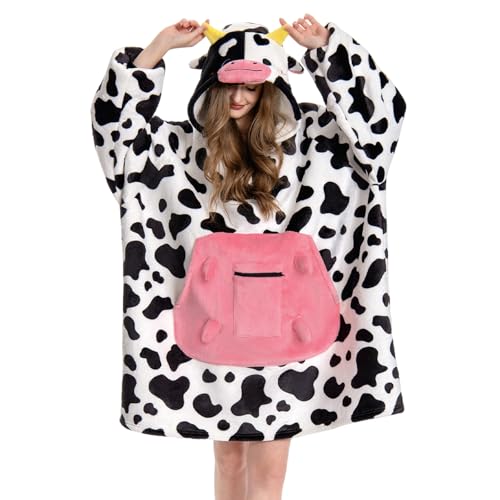 OLAOLA Wearable Blanket Hoodie Hooded Blanket with Pocket Cow
