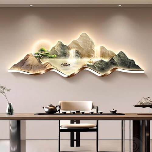 WXPXYBF 3D LED Wall Art Sculpture, Modern Landscape Screen for Home Decor in Living Room, Study, Bedroom