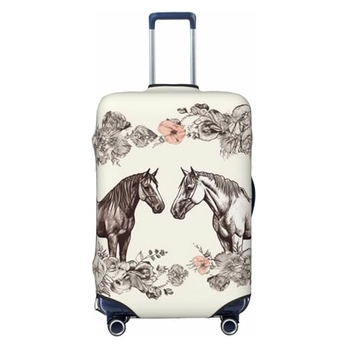 Travel Luggage Cover Flowers and horses hand drawn Suitcase Protector Elastic Washable Stretch Suitcase Protector Anti-Scratch Travel Suitcase Cover Fit 18-32 Inch Luggage