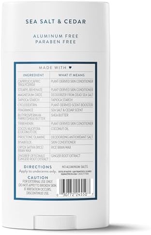 Native Aluminum Free Deodorant, Sea Salt & Cedar, Large Size Stick, 72 Hour Odor Control, for Women & Men, Contains Naturally Derived Ingredients, 3.1 oz — view 7