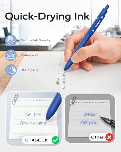 Image of STAGEEK 12 Pcs GX3 Blue Gel Pens, Quick Dry Smooth Writing, with 3 Refills