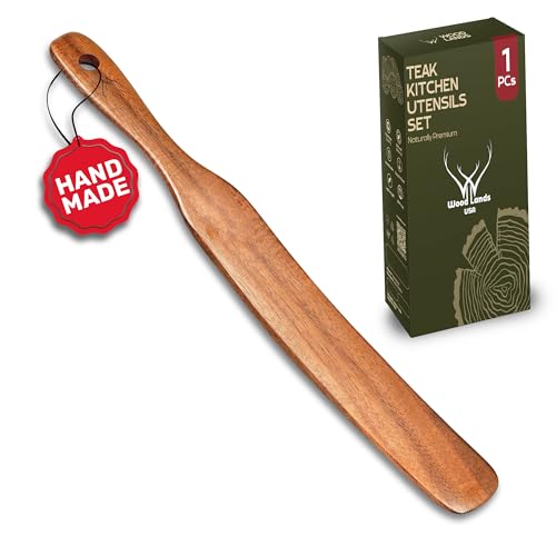 Skinny Spurtle for Sourdough Starter for Baking Tools - 12" Wooden Spurtle for Deep Jar & Dough Whisk - Sourdough bread baking supplies, Teak Wooden Spatula for Cooking by WOODLANDS USA - Used condition - US$7.19
