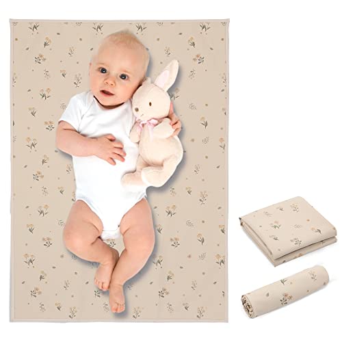Image of Vegan Leather Baby Changing Mat - Wipeable Portable Changing Pad, Foldable Travel Changing Mat for Baby, Newborns Toddlers Shower Gifts (Flower,20"*28")