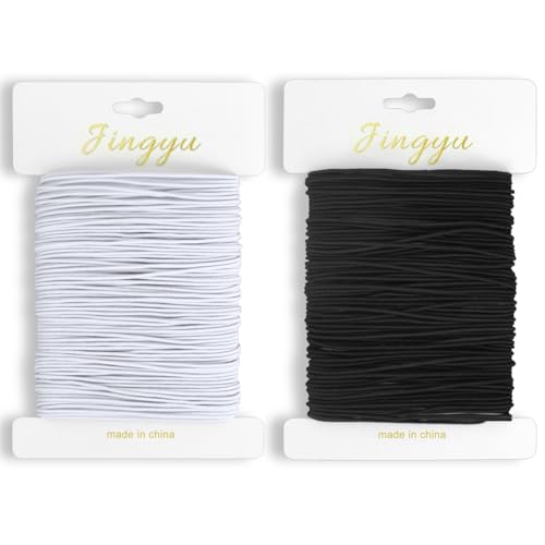 YSWOVUO Fio elástico para pulseiras, 2 peças cordão elástico 1 mm x 20 m, fio elástico redondo para pulseiras costura colar fabrico de jóias DIY trabalhos manuais, preto e branco