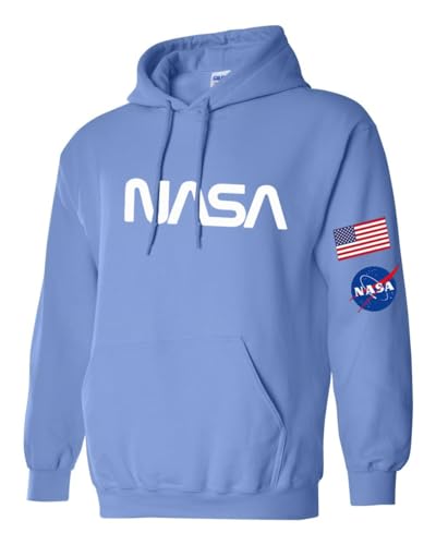Studio 9Thirty3 NASA Hoodie – Unisex Pullover Sweatshirt with Flag & NASA Logo, Gift for Space Enthusiasts, Columbia Blue White Nasa, L