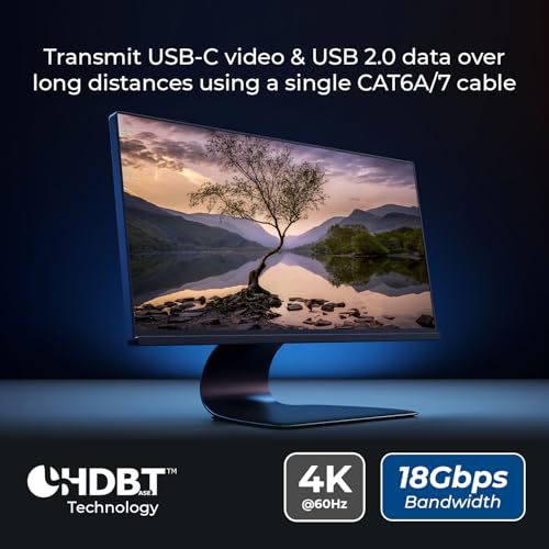 Image of OREI 4K HDBaseT 3.0 USB-C KVM Extender - 230ft Over Cat6a /7, 18Gbps, HDR, USB 2.0, RS-232, PoC
