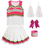 JOURPEO Girls Cheerleader Costumes Toddler Cheerleading Dress up for Halloween Party Kids Cosplay Dress (ASleeveless Rosered, 8-9 Years)