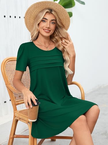 Image of Heymoments Women's Short Sleeve Crewneck Sundress Summer Casual A-Line Beach Dress with Pockets S-2XL