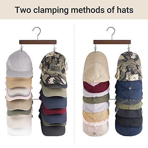 Dahey Hat Organizer For Closet Set Of 2 Hat Racks For Baseball Caps Hat Holder Organizer With 32 Stainless Steel Clips, Wooden Cap Holder Hangers Display For Door Closet Storage, Fits All Caps #TOP4