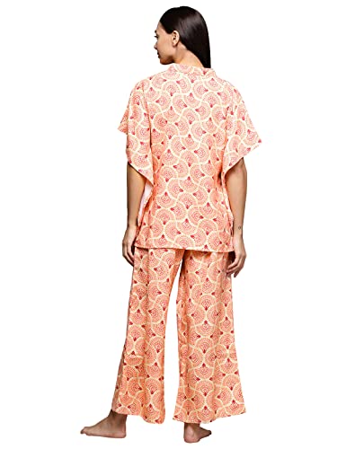 Image of ZIYAA Women Women's Orange Rayon Night Suit Set