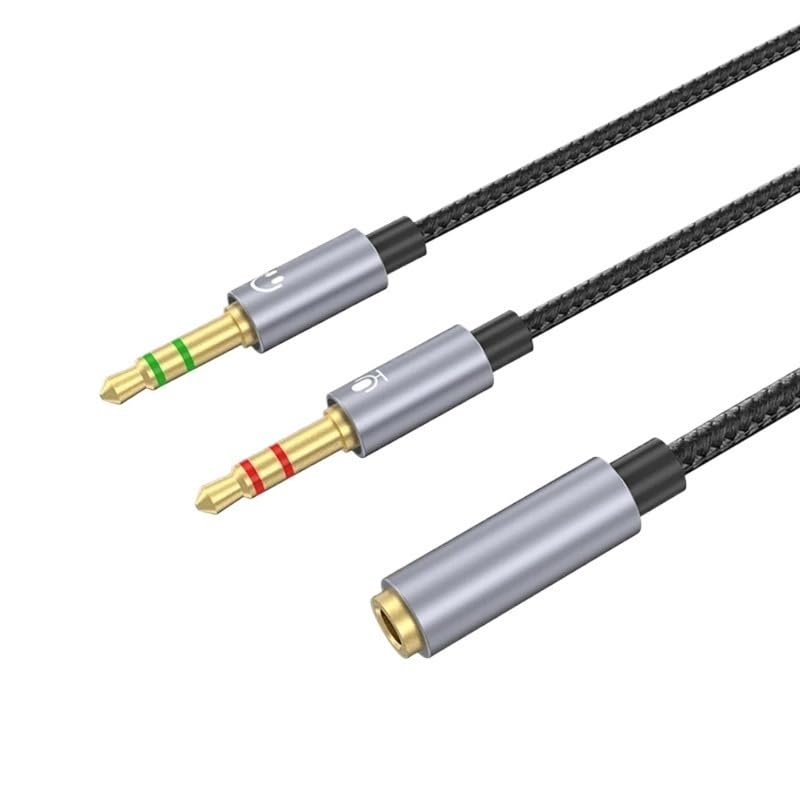 Cavo splitter audio e microfoni da 3,5 mm, adattatore AUX intrecciato femmina a 2 maschi