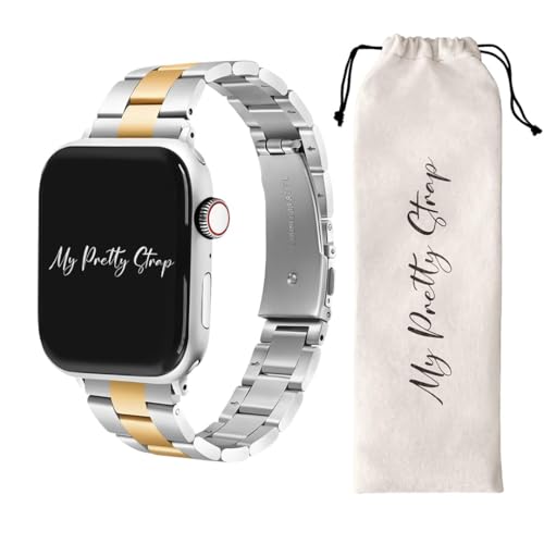 Image of My Pretty Strap - Compatible Apple Watch Band Strap, Stainless Steel Fashion iWatch Replacement Strap- Easy Resizing, No Tool Needed, Fits Most Wrists- Series 1-11, SE and Ultra