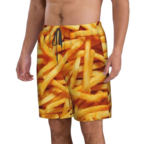 French Fries Men's Beach Shorts Quick Dry Swim Trunks Drawstring Elastic Waist Board Shorts with Pocket2