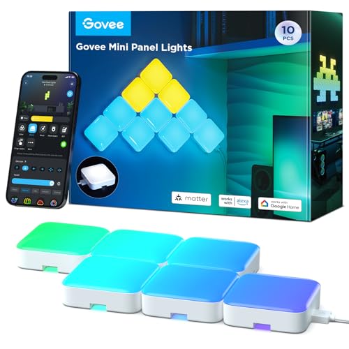 Govee Mini Panel Lights, RGBIC LED Wall Panels, Smart DIY Cube Wall Light, Compatible with Matter, Alexa, Google Assistant, Sync with Music, Hexagon Lights for Home Decor, Gaming Room, Bedroom, 10 Pcs