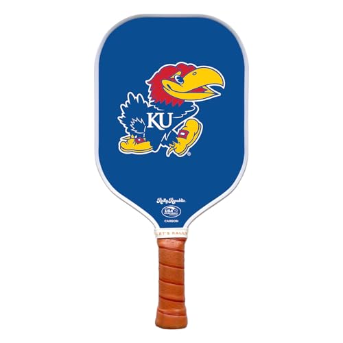 Rally Republic Officially Licensed Collegiate Pickleball Paddle - USA Pickleball Association Approved Racket - Lightweight Honeycomb Core, Carbon Fiber Exterior, Premium Leather Grip for Comfort