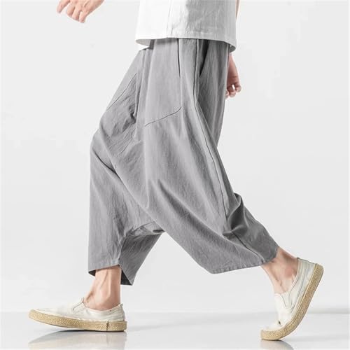 Mens Plus Size Casual Harem Pants Vintage Loose Wide Leg Pants Elastic Waist Trousers4