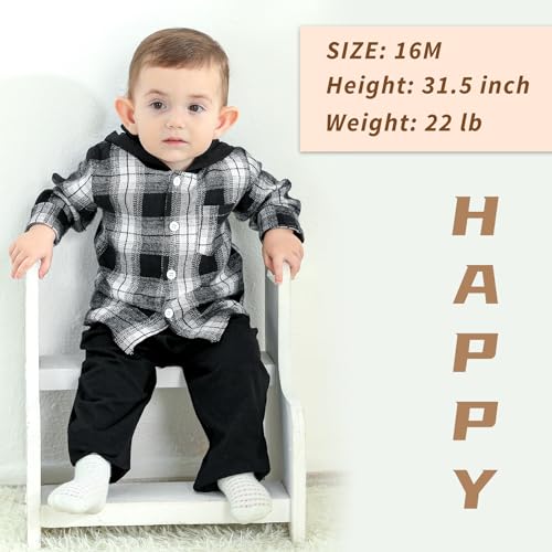 Kids Kids Toddler Baby Boy Clothes Plaid Button Down Hoodied Sweatshirt Casual Pants Fall Winter Outfits Set3