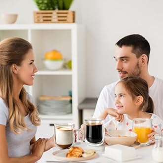 Double Walled Glass Coffee Mugs 16 OZ, Borosilicate Glass Coffee Cups Set of 4 with Spoons, Insulated Clear Coffee Mug for Hot Beverages, Cappuccino, Latte, Tea Bag.