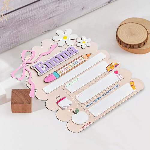 Personalized First Day of School Board for Kids, Custom Name Back to School Sign, Reusable First Day School Milestone Board, Wooden Photo Prop for Preschool Kindergarten Elementary School (Color 1) — view 4