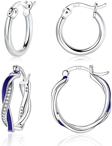 Sfoni Silver Hoop Earrings for Women - 925 Sterling Silver Twist Hoop Earrings, Cubic Zirconia Huggie hoop Earrings, Sizes 15/20mm.